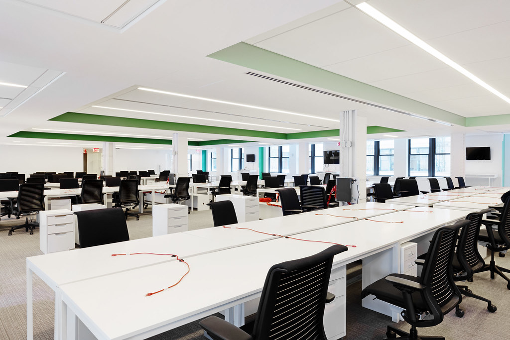 LED strip lighting fit-out in a modern open-plan office